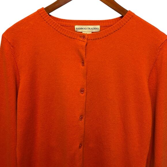 Bamboo Traders‎ Women Cardigan Sweater L Orange Button Up Layering Preppy Office - Picture 8 of 9
